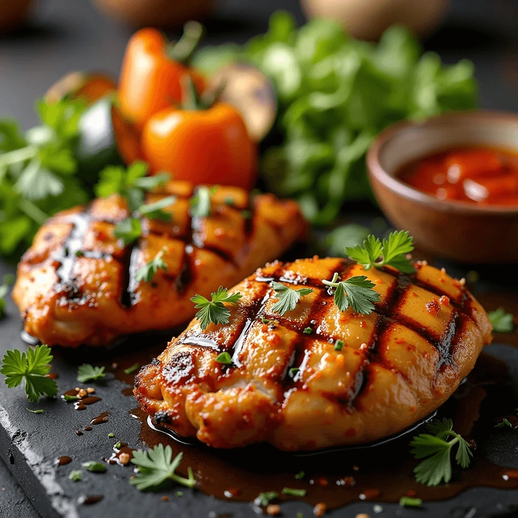 Grilled chicken fajitas sizzling on a cast-iron skillet with warm tortillas.