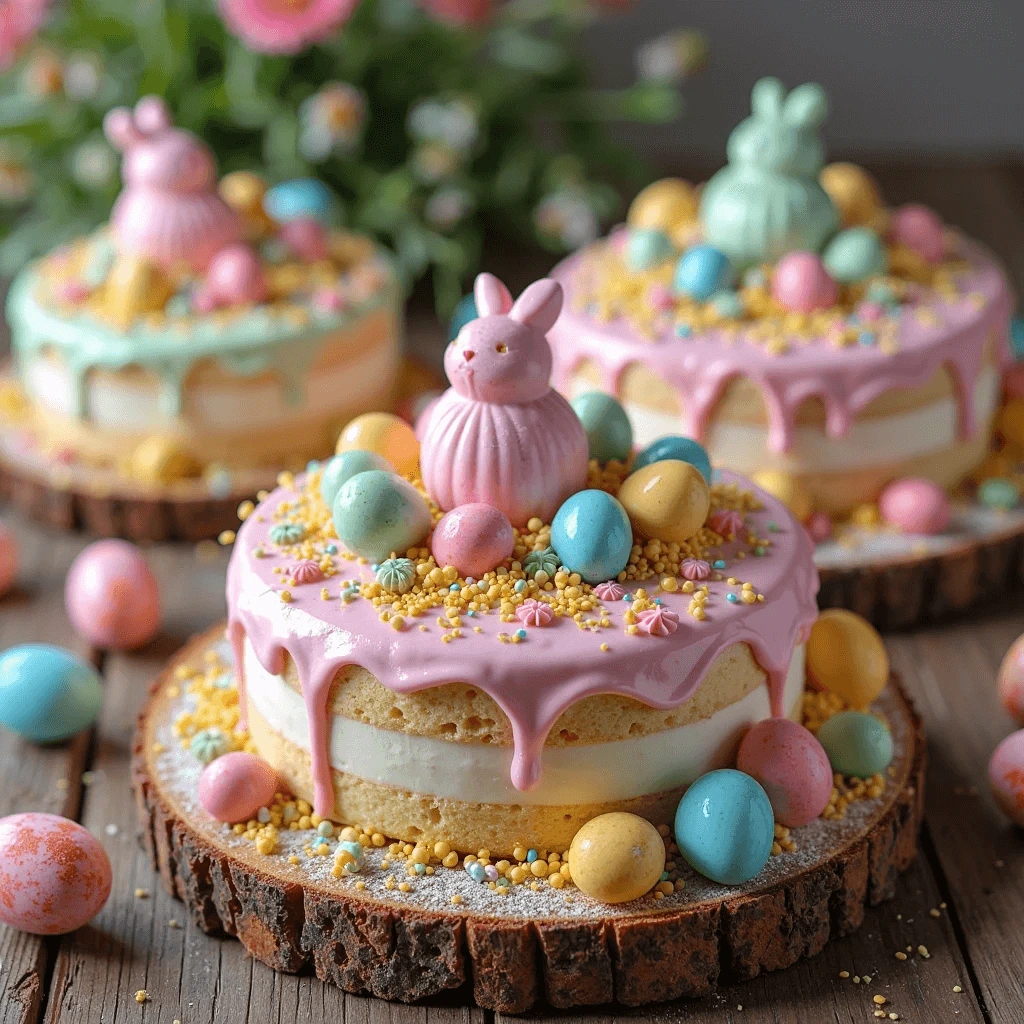 Elegant Easter cake with a delicate pastel color palette and floral decorations for a spring celebration