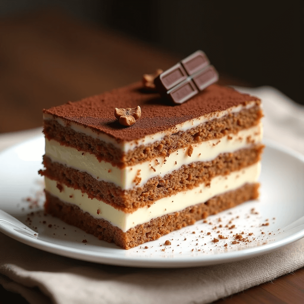 Freshly made tiramisu with creamy mascarpone layers