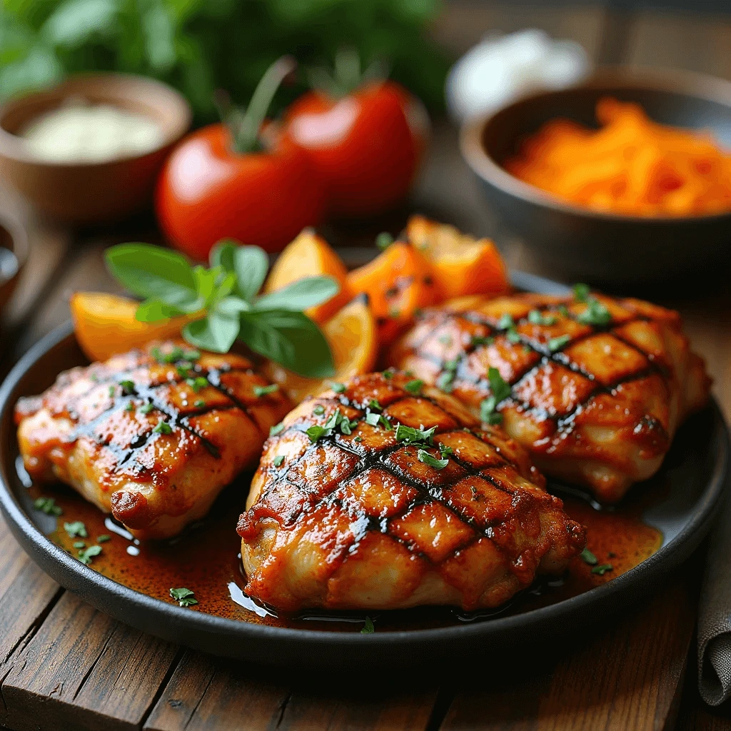 Juicy lemon herb grilled chicken with fresh rosemary and thyme.