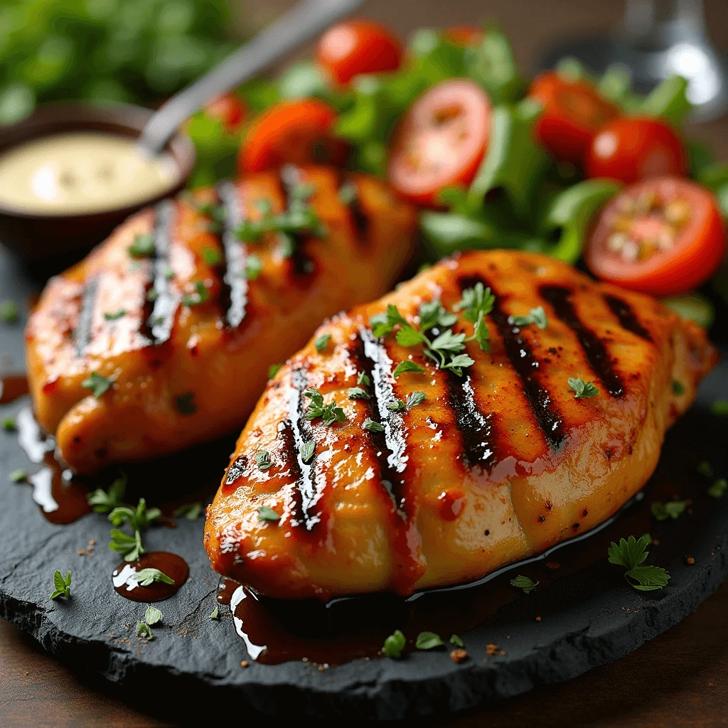 Classic BBQ grilled chicken with a side of coleslaw and cornbread.