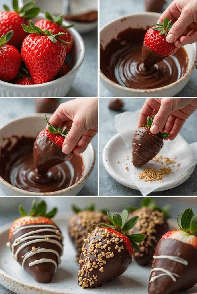 A plate of perfectly crafted chocolate-covered strawberries with a glossy finish and delicate chocolate drizzle.