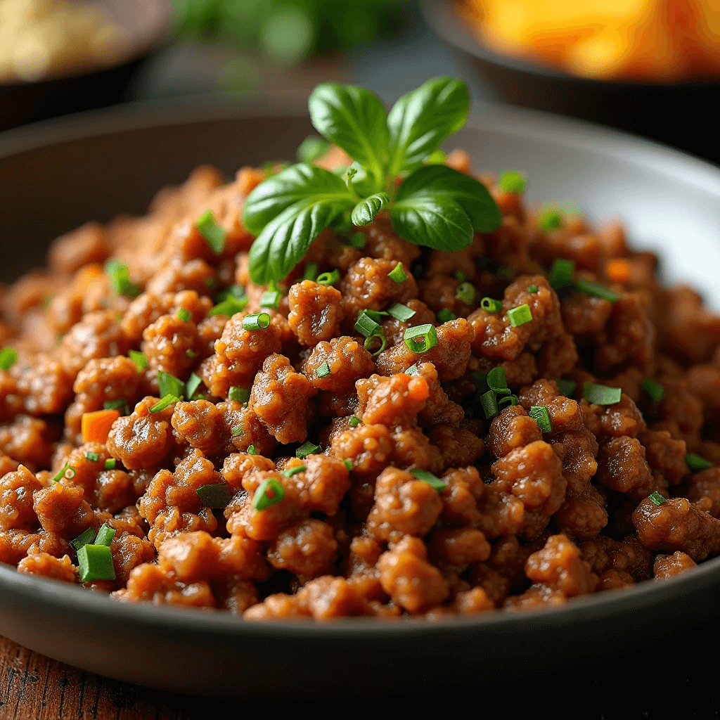 Homemade ground beef mince cooked with peas and carrots, topped with parsley.