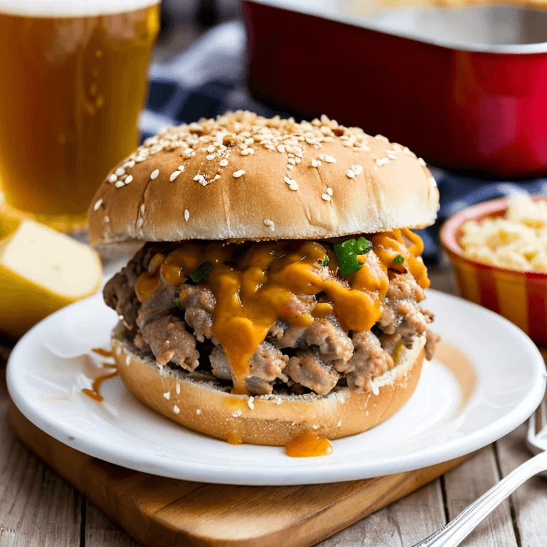 Gourmet open-faced Pioneer Woman Sloppy Joes on artisan brioche buns with melted cheddar, caramelized onions and microgreens garnish.