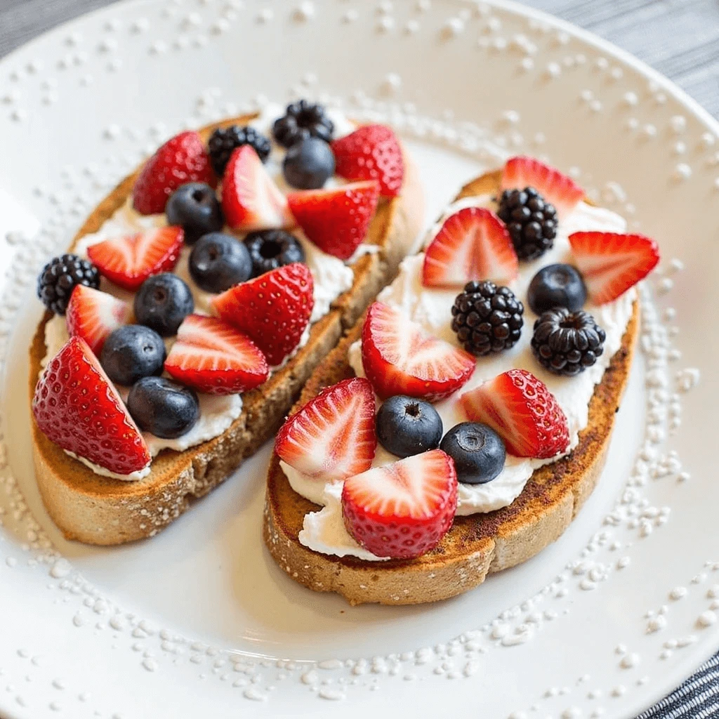 Cottage cheese toast topped with cherry tomatoes and microgreens on a wooden board.