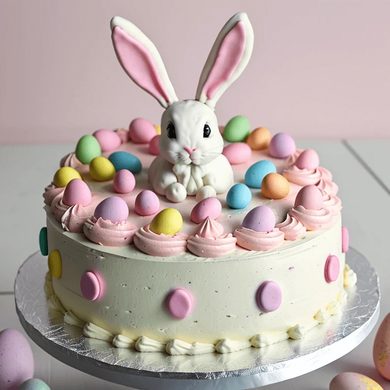 Easter Bunny Carrot Cake decorated with cream cheese frosting and bunny ears, perfect for spring celebrations.
