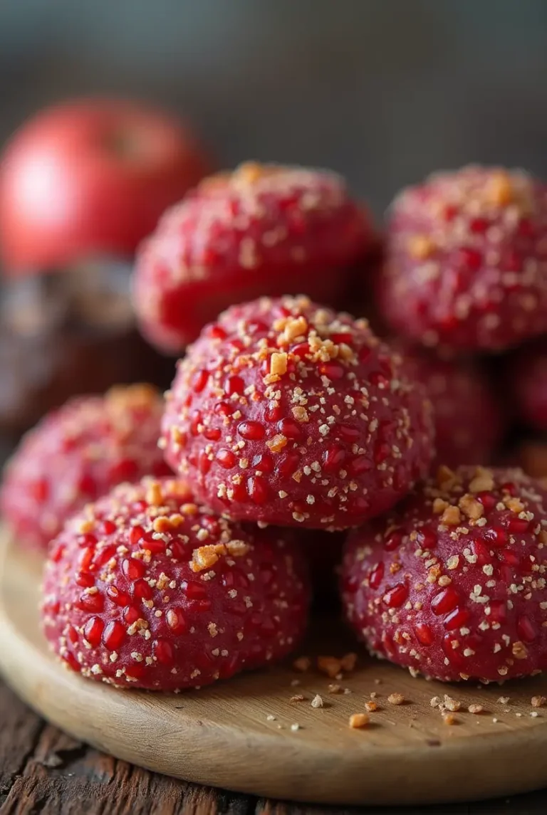Pomegranate appetizer topped with juicy seeds and chocolate chips on a decorative plate, inspired by viral TikTok food trends.