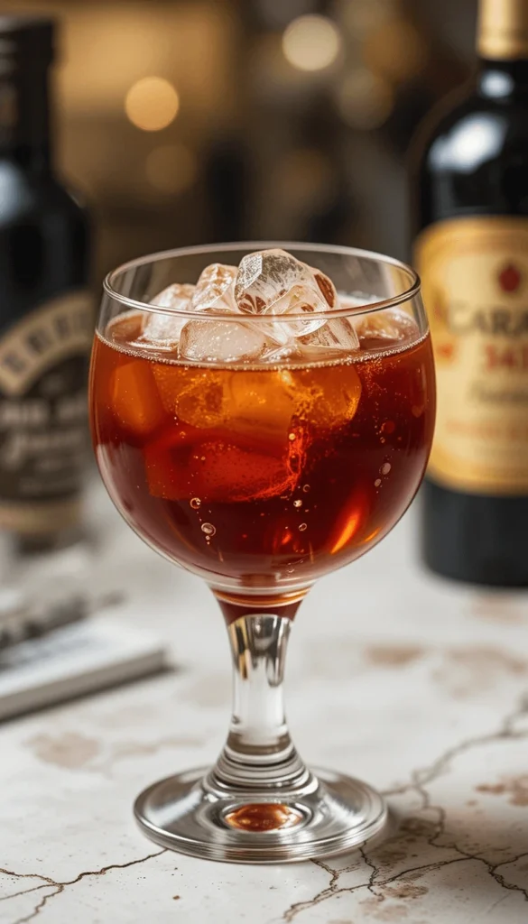 Layered Jägermeister and energy drink cocktail with bubbles and a mint-lemon garnish.