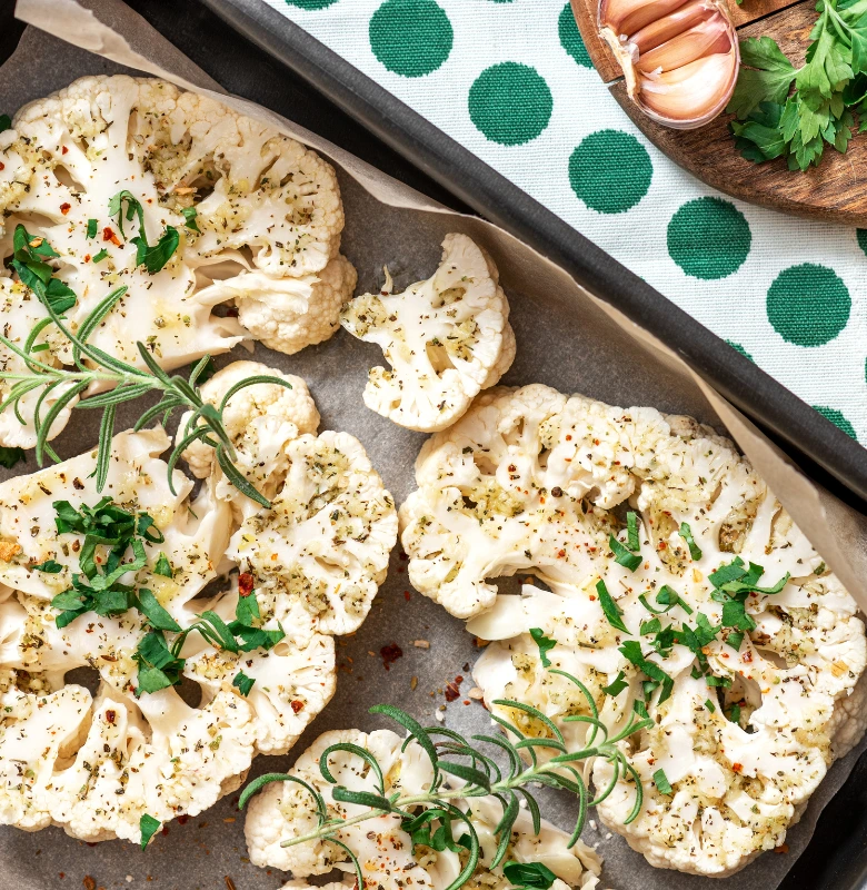 Healthy vegetarian cauliflower steak with crispy edges.