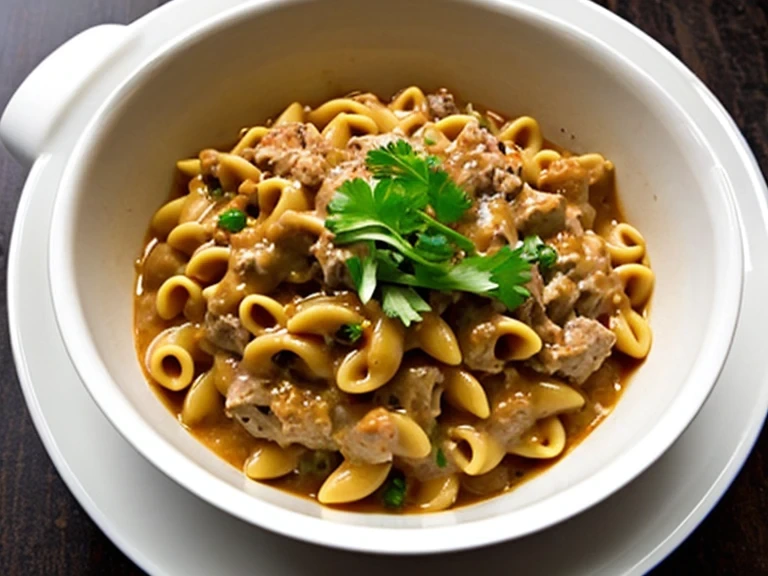 Tuna pasta bake with golden crust served fresh from the oven.