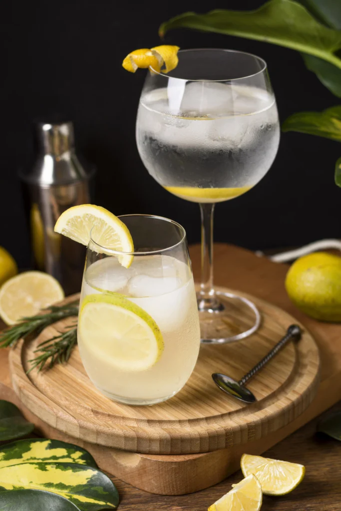 Close-up of a sparkling Limoncello Spritz cocktail with lemon wedge and mint garnish in a clear wine glass.