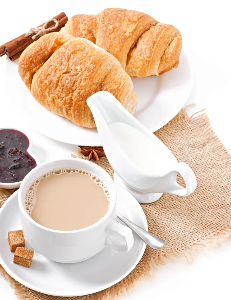  Flaky Cornetto with cappuccino and breakfast condiments