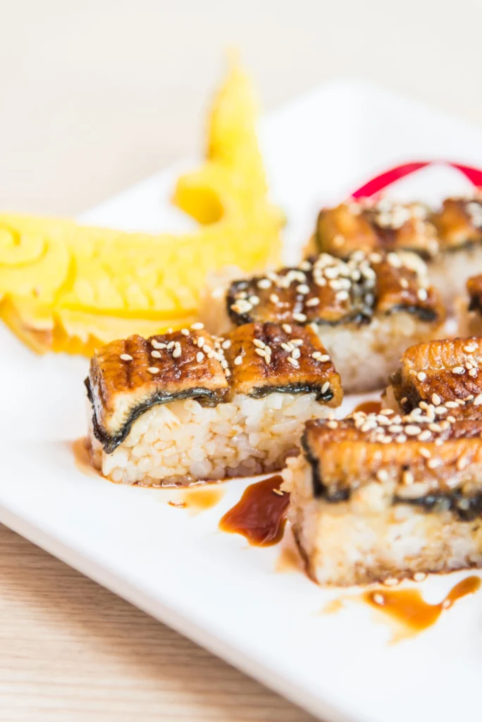 Traditional Tamago Kake Gohan with shrimp and scallion garnish