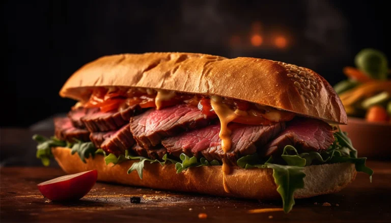 BBQ Pulled Pork Sandwich with fresh greens, grilled meat, and sauce on a ciabatta roll