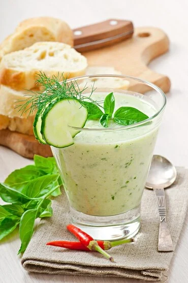 Chile cucumber agua fresca with a chili rim glass