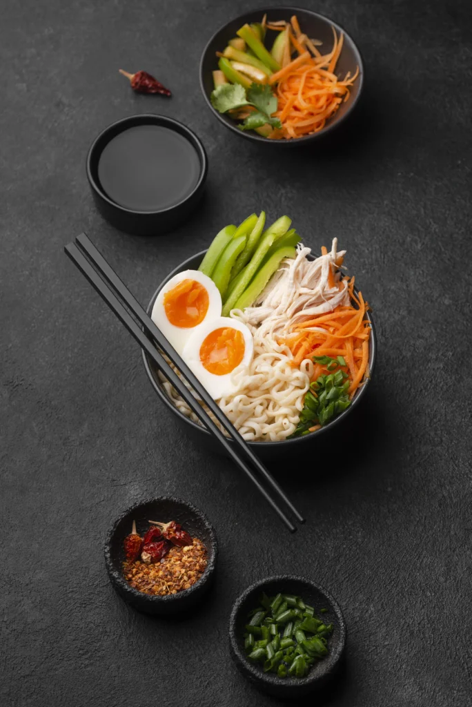 Korean bibimbap with seasoned ground beef, vegetables, and egg.