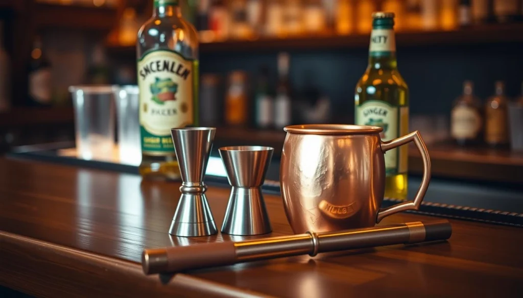 Refreshing Moscow Mule cocktail with ice, lime slices, and mint garnish in a clear glass on a linen cloth.