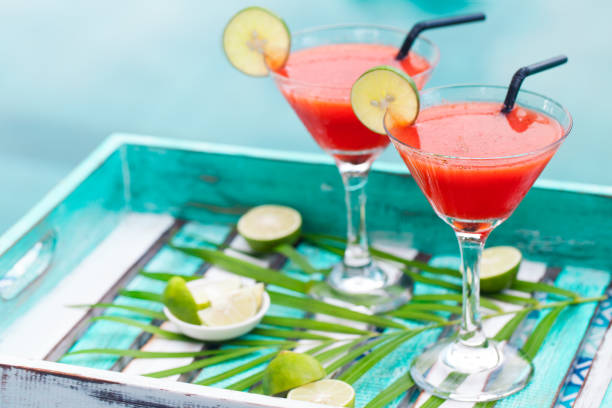 Refreshing strawberry mojito cocktail with fresh mint and lime