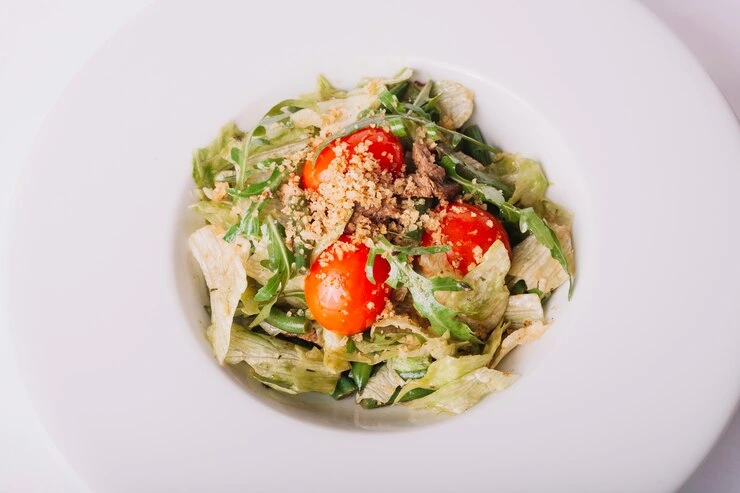 Freshly prepared tuna macaroni salad with fork